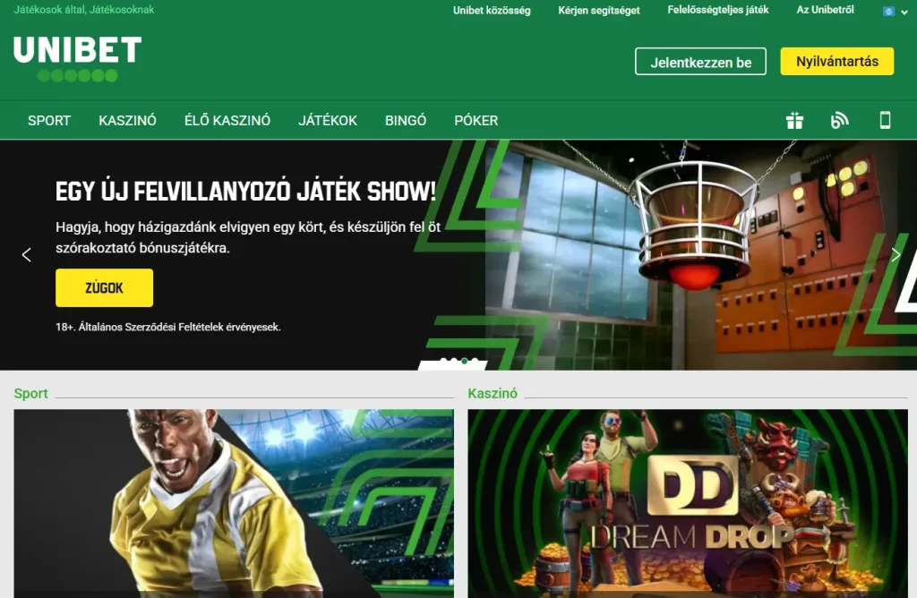 Unibet hivatalos oldala