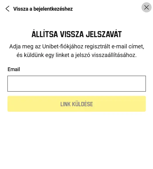 Jelszó helyreállítás az Unibet bejelentkezés