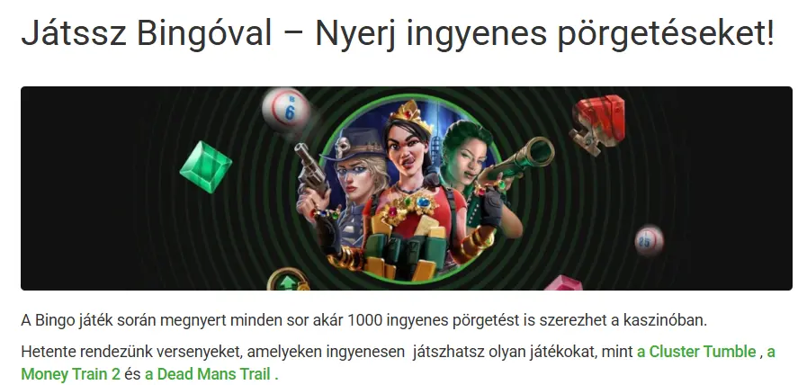 Bingó ingyenes pörgetésekkel