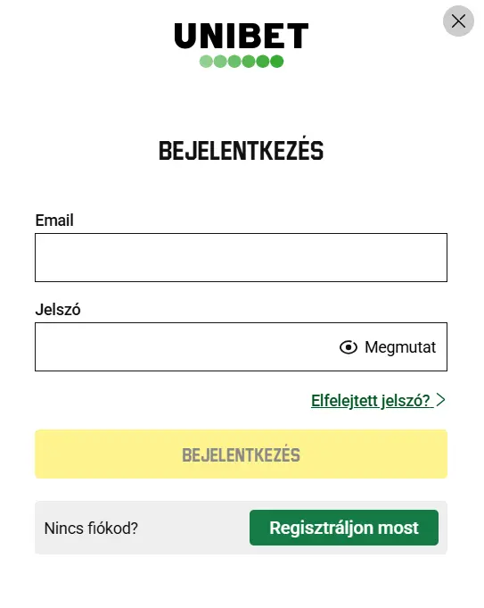 Unibet belépés űrlap